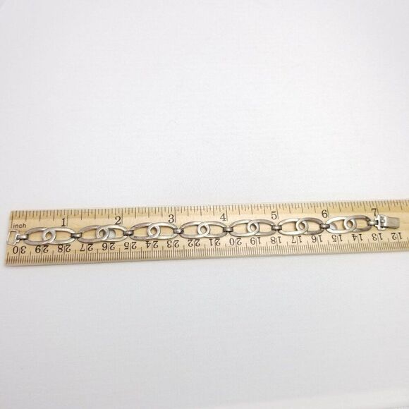 Vintage WRE Sterling Silver Wide Link Chain Bracelet, Signed, Retro, Estate - Picture 5 of 7